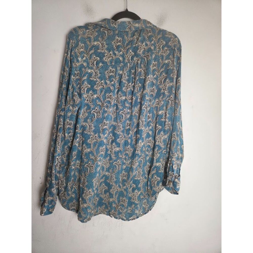 Pilcro Anthropologie "Lelani" Blue & Cream FloralPasley Button Down Blouse sz 1X - Picture 3 of 9